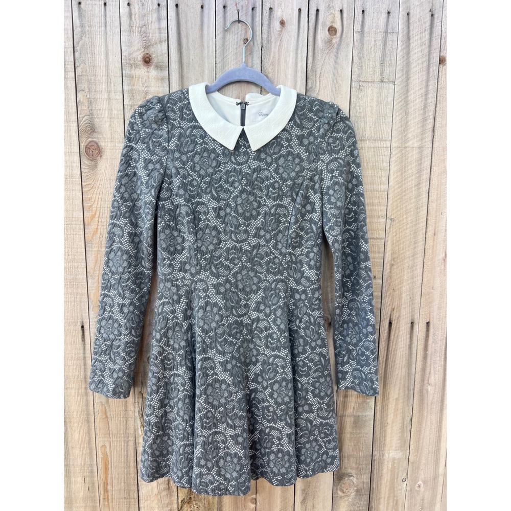 Roem Gray Floral Jacquard Peter Pan Collar Mini Dress Academia Coquette Peppy XS